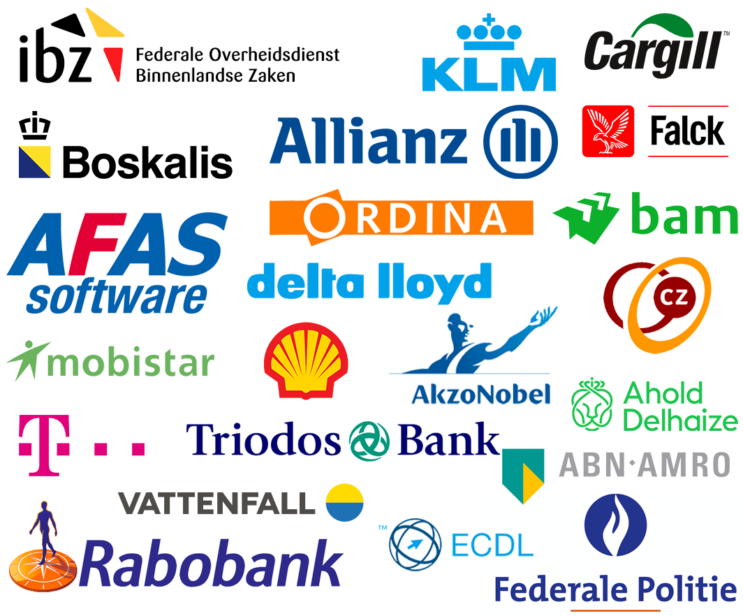 een overzicht van vele bekende bedrijven, organisaties en overheidsistellingen in België die de TICKEN typecursus als klant mag rekenen.